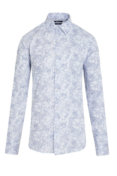 Mavi Slim Fit Baskılı 100% Pamuk Düğmeli Yaka Uzun Kollu Casual Gömlek - 1