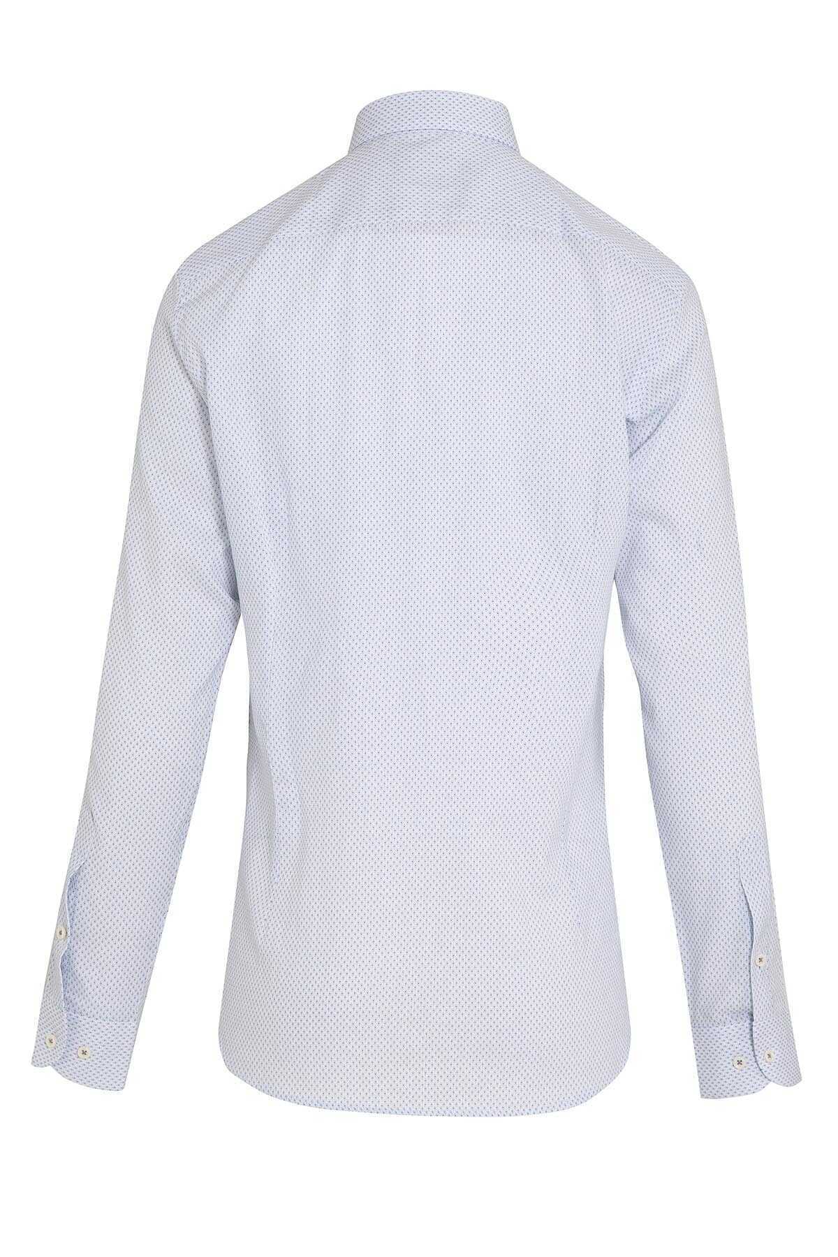 Mavi Slim Fit Baskılı Düğmeli Yaka Uzun Kollu Casual Keten Gömlek - 2