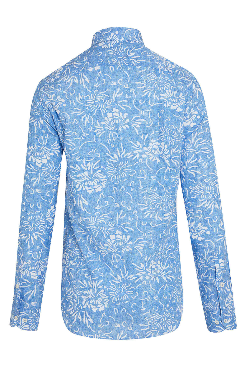 Mavi Slim Fit Baskılı 100% Pamuk Düğmeli Yaka Uzun Kollu Casual Gömlek - Hatemoğlu (1)