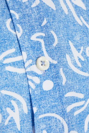 Mavi Slim Fit Baskılı 100% Pamuk Düğmeli Yaka Uzun Kollu Casual Gömlek - Thumbnail