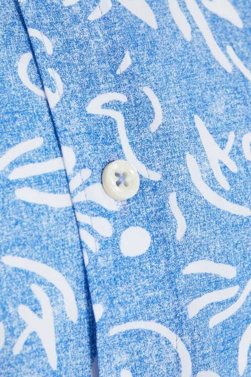 Mavi Slim Fit Baskılı 100% Pamuk Düğmeli Yaka Uzun Kollu Casual Gömlek - Thumbnail (2)