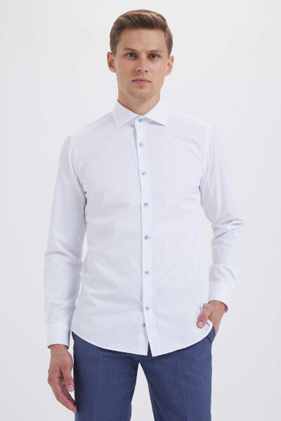 Mavi Baskılı Slim Fit Gömlek - 1