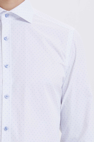 Mavi Baskılı Slim Fit Gömlek - 4