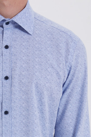 Mavi Baskılı Slim Fit Gömlek - Thumbnail