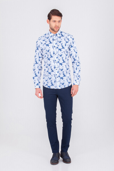 Mavi Slim Fit Baskılı 100% Pamuk Uzun Kol Spor Gömlek 