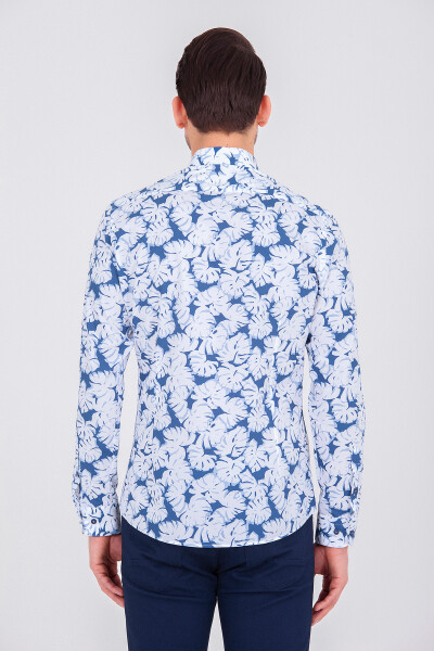 Mavi Slim Fit Baskılı 100% Pamuk Uzun Kol Spor Gömlek - 4