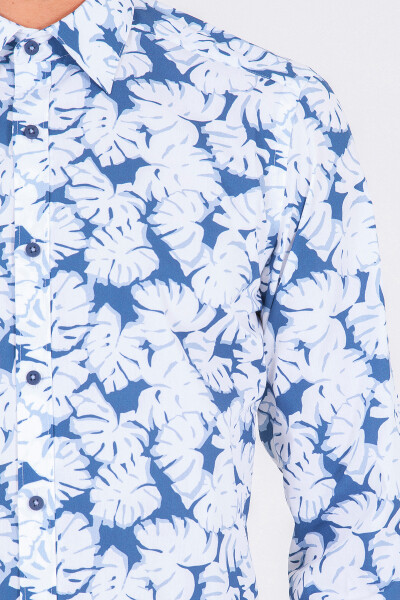 Mavi Slim Fit Baskılı 100% Pamuk Uzun Kol Spor Gömlek - 3