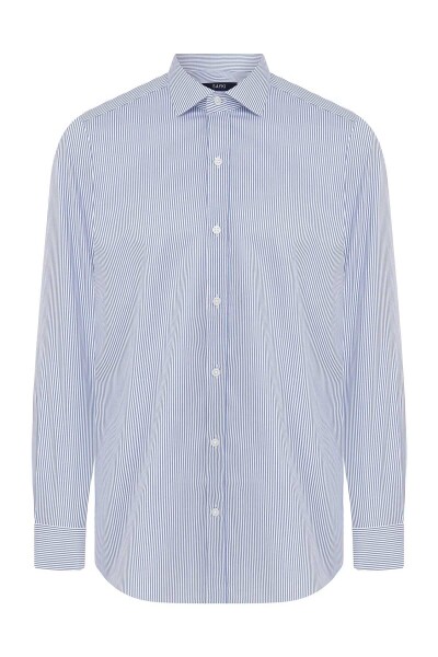 Mavi Slim Fit Çizgili 100% Pamuk Uzun Kol Spor Gömlek - 1