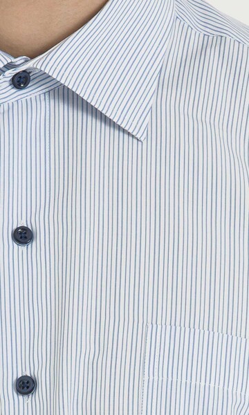 Mavi Çizgili Klasik Kısa Kol Gömlek - 5