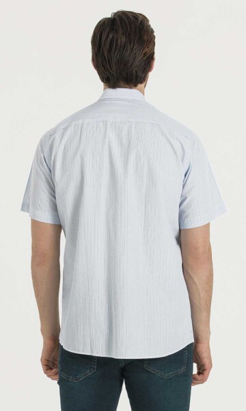 Mavi Çizgili Klasik Kısa Kol Gömlek - 4