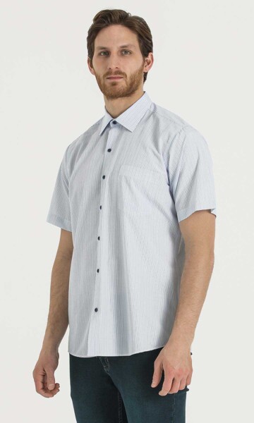Mavi Çizgili Klasik Kısa Kol Gömlek - 3