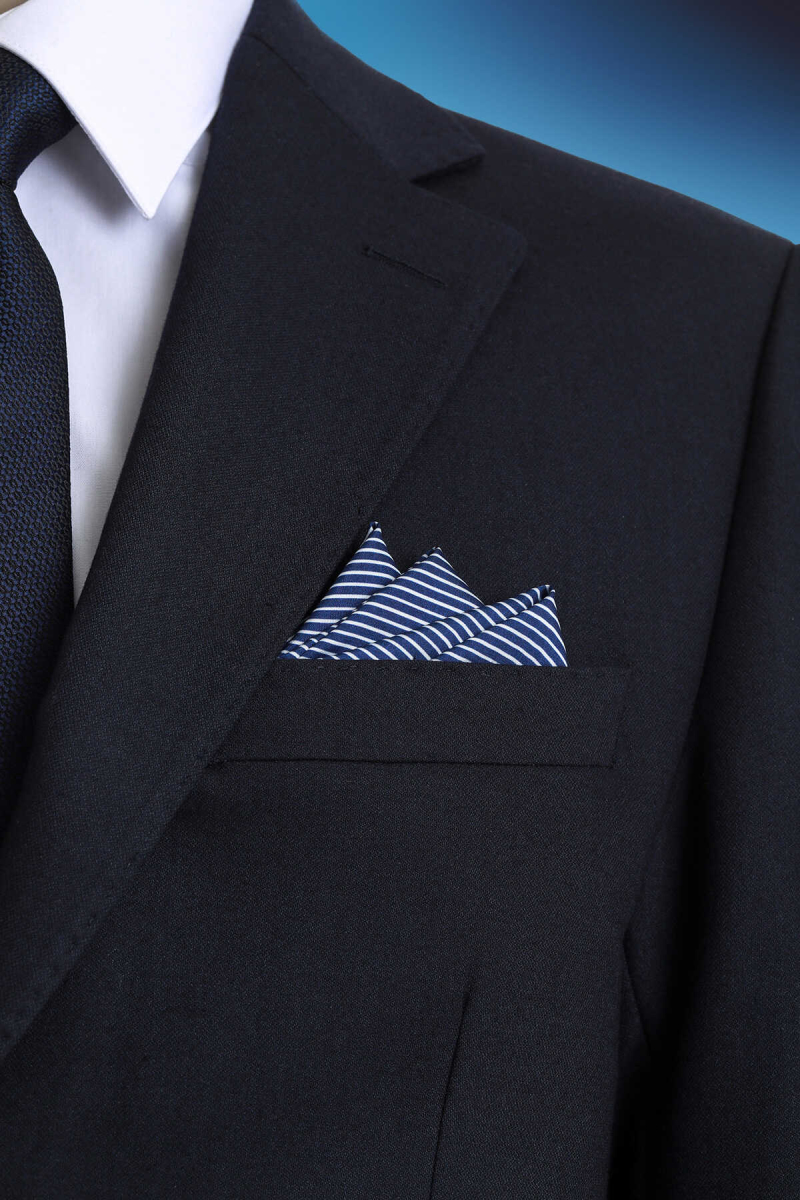 Mavi Çizgili Klasik Saten Cep Mendili - Hatem Saykı