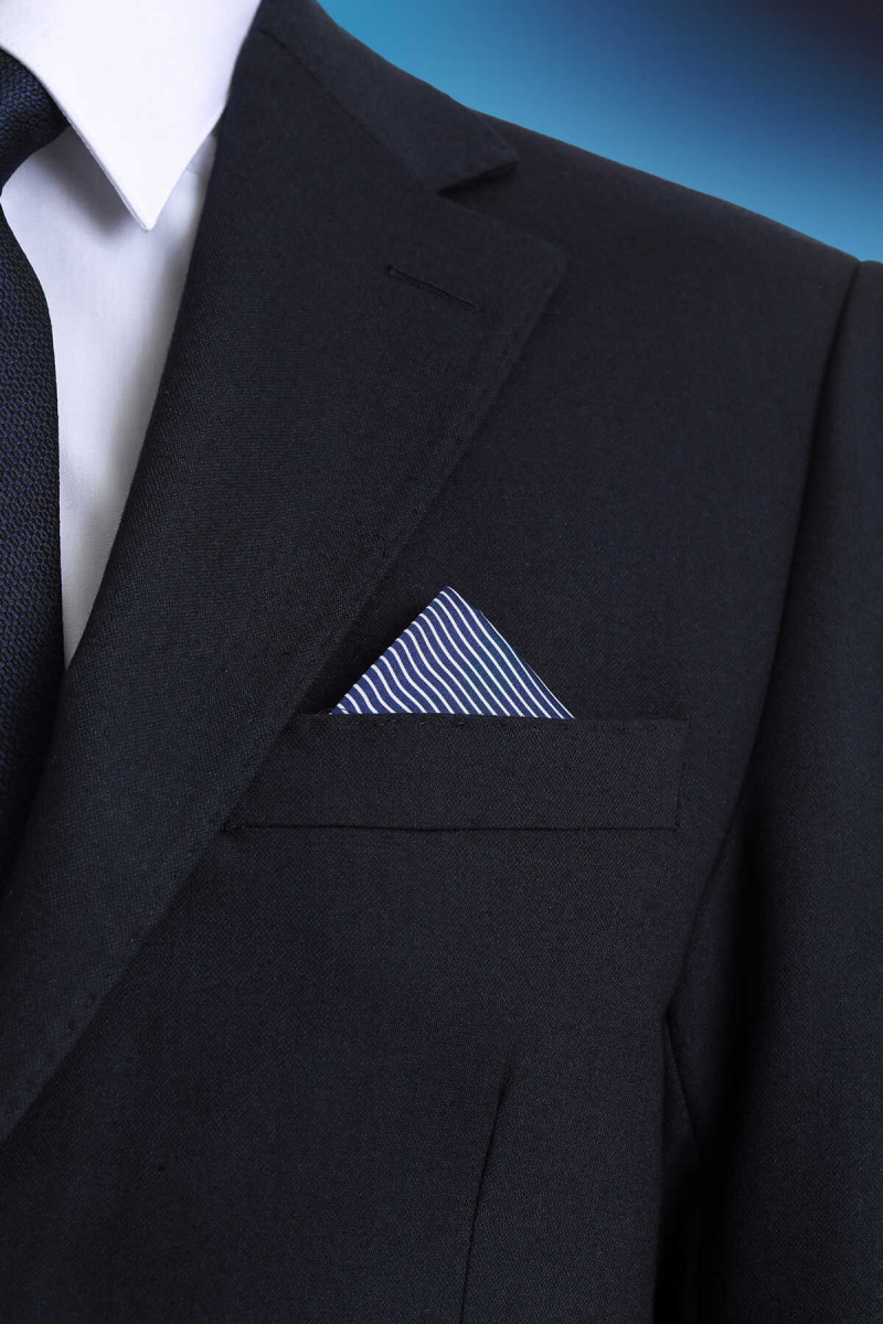 Mavi Çizgili Klasik Saten Cep Mendili - Hatem Saykı (1)