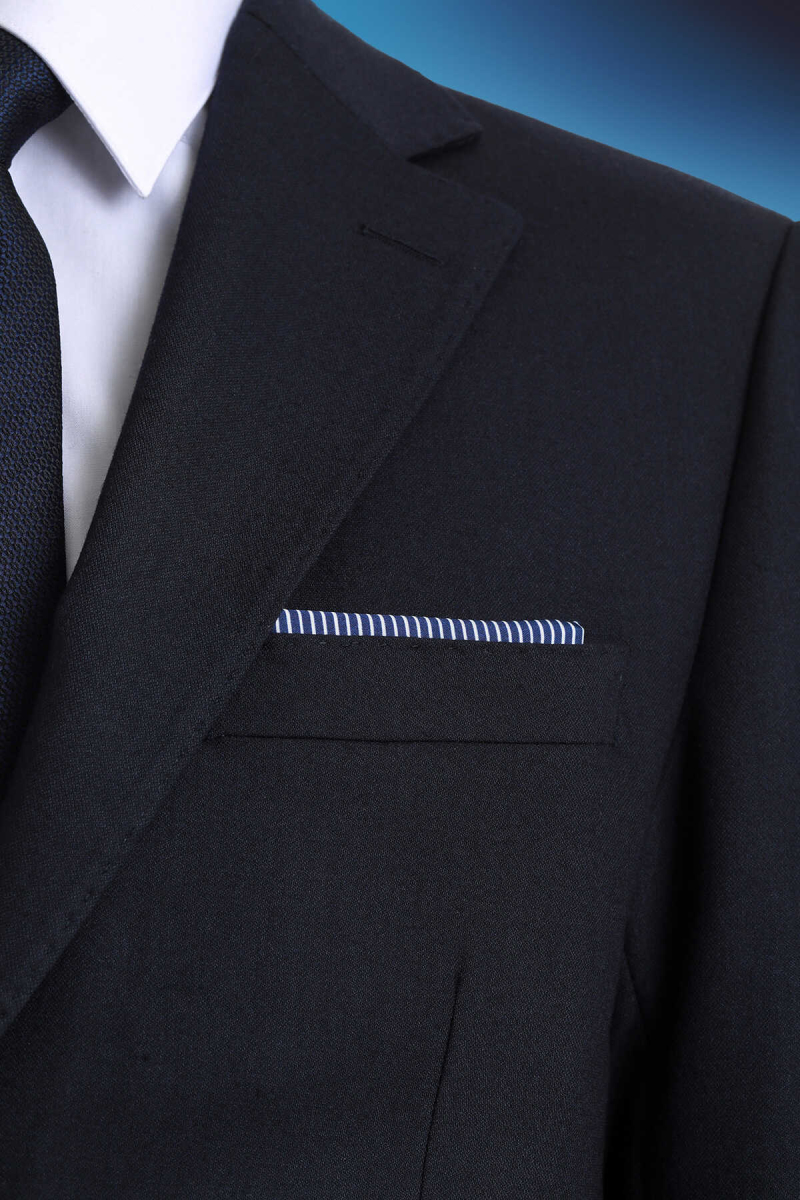 Mavi Çizgili Klasik Saten Cep Mendili - Hatem Saykı (1)