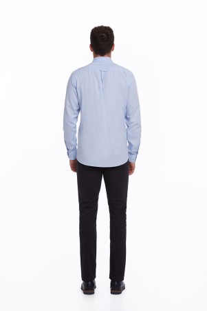 Mavi Comfort Fit Düz 100% Pamuk Düğmeli Yaka Uzun Kollu Casual Oxford Gömlek - Thumbnail
