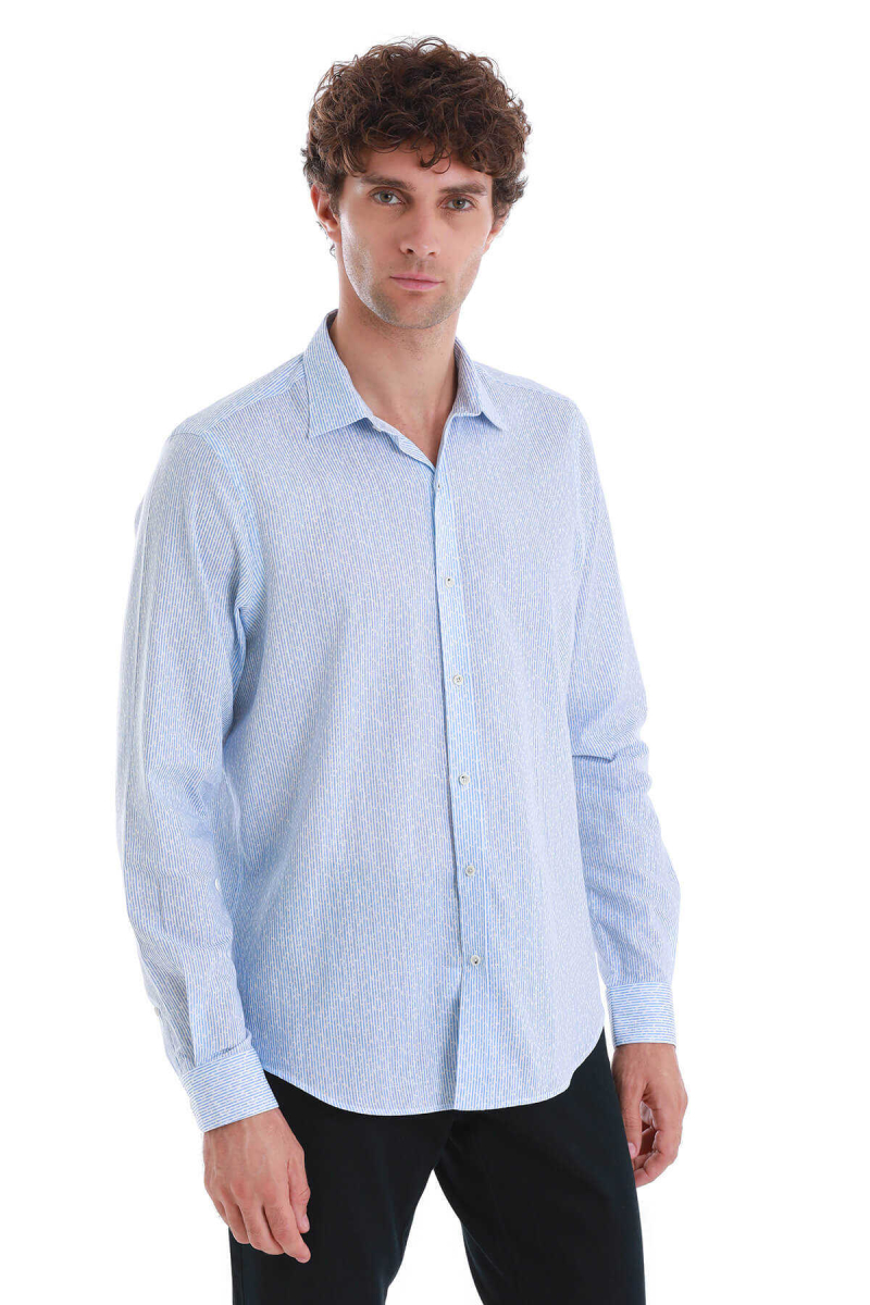 Mavi Comfort Fit Baskılı Slim Yaka Uzun Kollu Spor Gömlek - Hatem Saykı