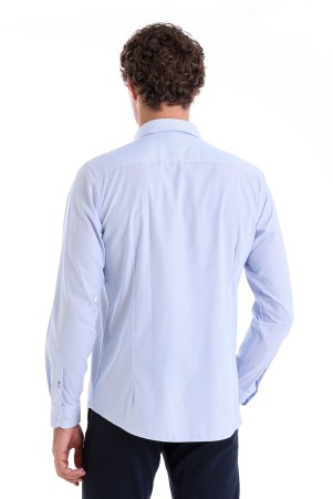 Mavi Comfort Fit Çizgili 100% Pamuk Slim Yaka Uzun Kollu Casual Gömlek - Thumbnail