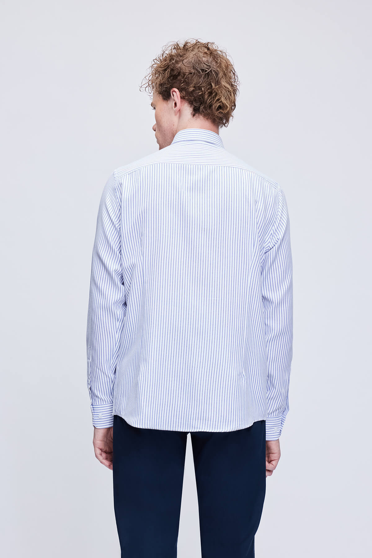 Mavi Comfort Fit Çizgili Pamuklu Düğmeli Yaka Uzun Kollu Casual Gömlek - 5