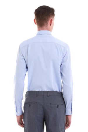 Mavi Comfort Fit Desenli 100% Pamuklu Slim Yaka Uzun Kollu Spor Gömlek - Thumbnail