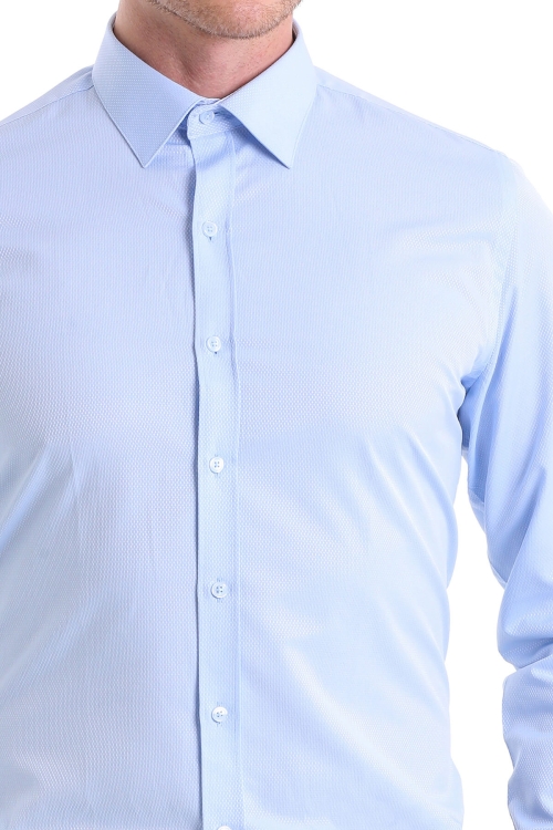 Mavi Comfort Fit Desenli Pamuklu Slim Yaka Uzun Kollu Klasik Gömlek - Thumbnail (3)
