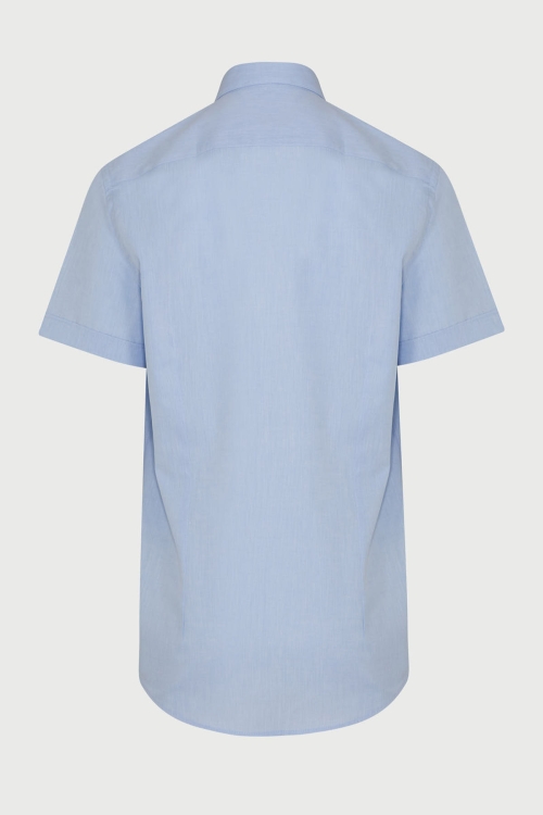 Mavi Comfort Fit Düz 100% Pamuk Slim Yaka Kısa Kol Klasik Gömlek - Thumbnail (1)