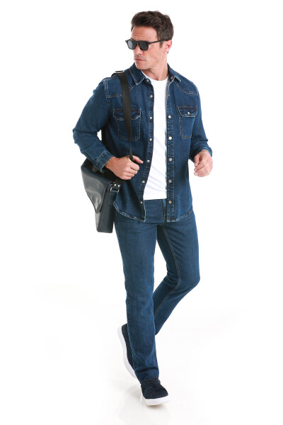 Mavi Comfort Fit 100% Pamuk Slim Yaka Uzun Kollu Kot Gömlek - 3