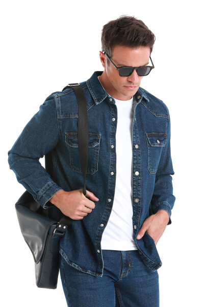 Mavi Comfort Fit 100% Pamuk Slim Yaka Uzun Kollu Kot Gömlek - 4