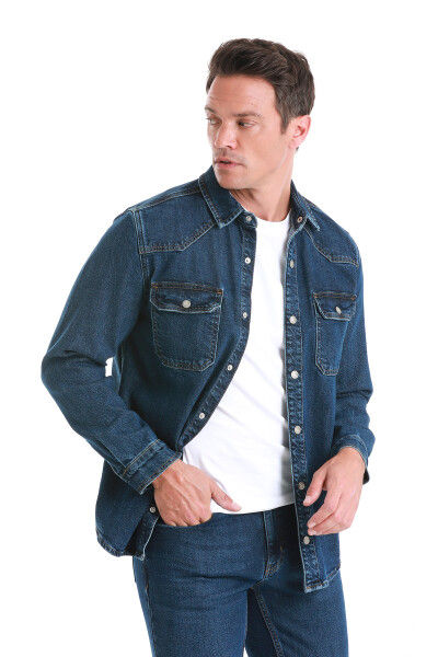 Mavi Comfort Fit 100% Pamuk Slim Yaka Uzun Kollu Kot Gömlek - 6