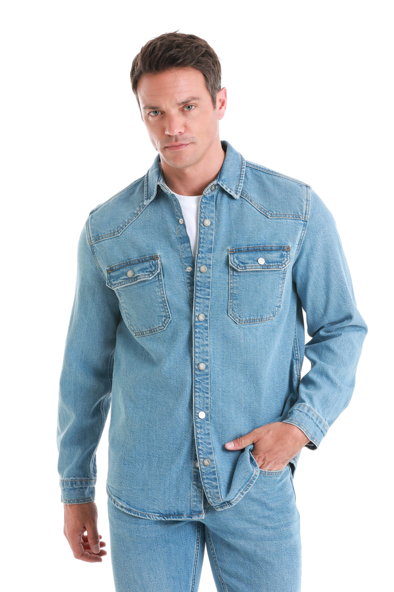 Mavi Comfort Fit 100% Pamuk Slim Yaka Uzun Kollu Kot Gömlek - HTML (1)