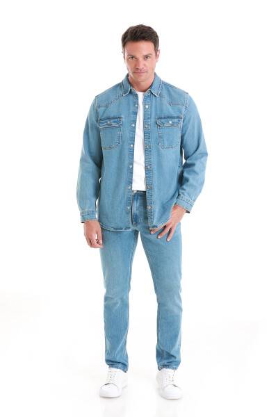 Mavi Comfort Fit 100% Pamuk Slim Yaka Uzun Kollu Kot Gömlek - 3