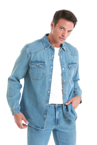 Mavi Comfort Fit 100% Pamuk Slim Yaka Uzun Kollu Kot Gömlek - 5