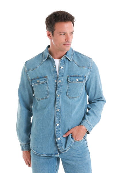 Mavi Comfort Fit 100% Pamuk Slim Yaka Uzun Kollu Kot Gömlek - 6