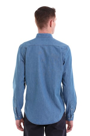 Mavi Comfort Fit Düz 100% Pamuklu Düğmeli Yaka Uzun Kollu Klasik Gömlek - Thumbnail