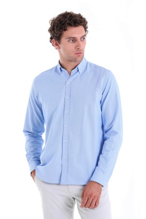 Mavi Comfort Fit Düz Düğmeli Yaka Uzun Kollu Casual Oxford Gömlek - Thumbnail