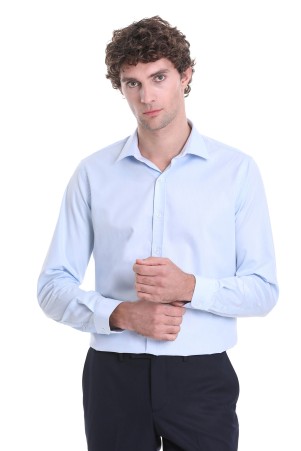 Mavi Comfort Fit Düz Slim Yaka 100% Pamuklu Uzun Kollu Klasik Gömlek - Thumbnail