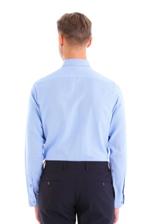 Mavi Comfort Fit Desenli Pamuklu Düğmeli Yaka Uzun Kollu Casual Gömlek - Thumbnail
