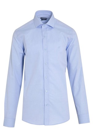 Mavi Slim Fit Uzun Kol %100 Pamuk Desenli Gömlek - Thumbnail