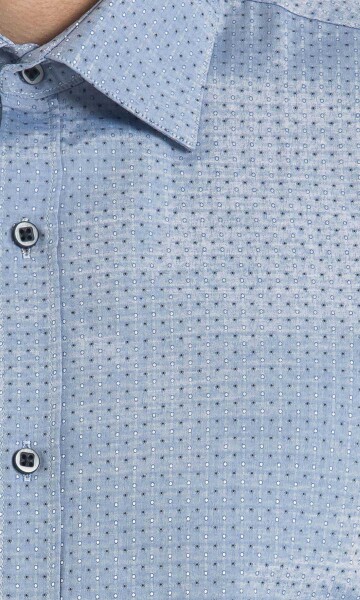 Desenli Slim Fit Mavi Gömlek - 5