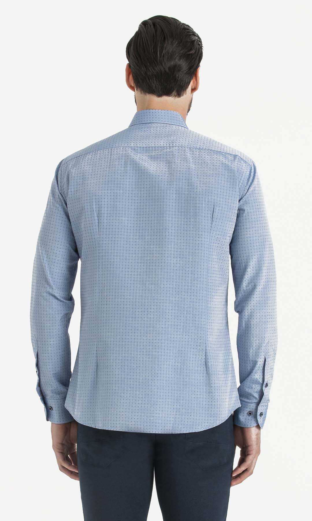 Desenli Slim Fit Mavi Gömlek - 4