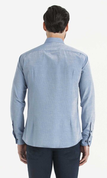 Desenli Slim Fit Mavi Gömlek - 4
