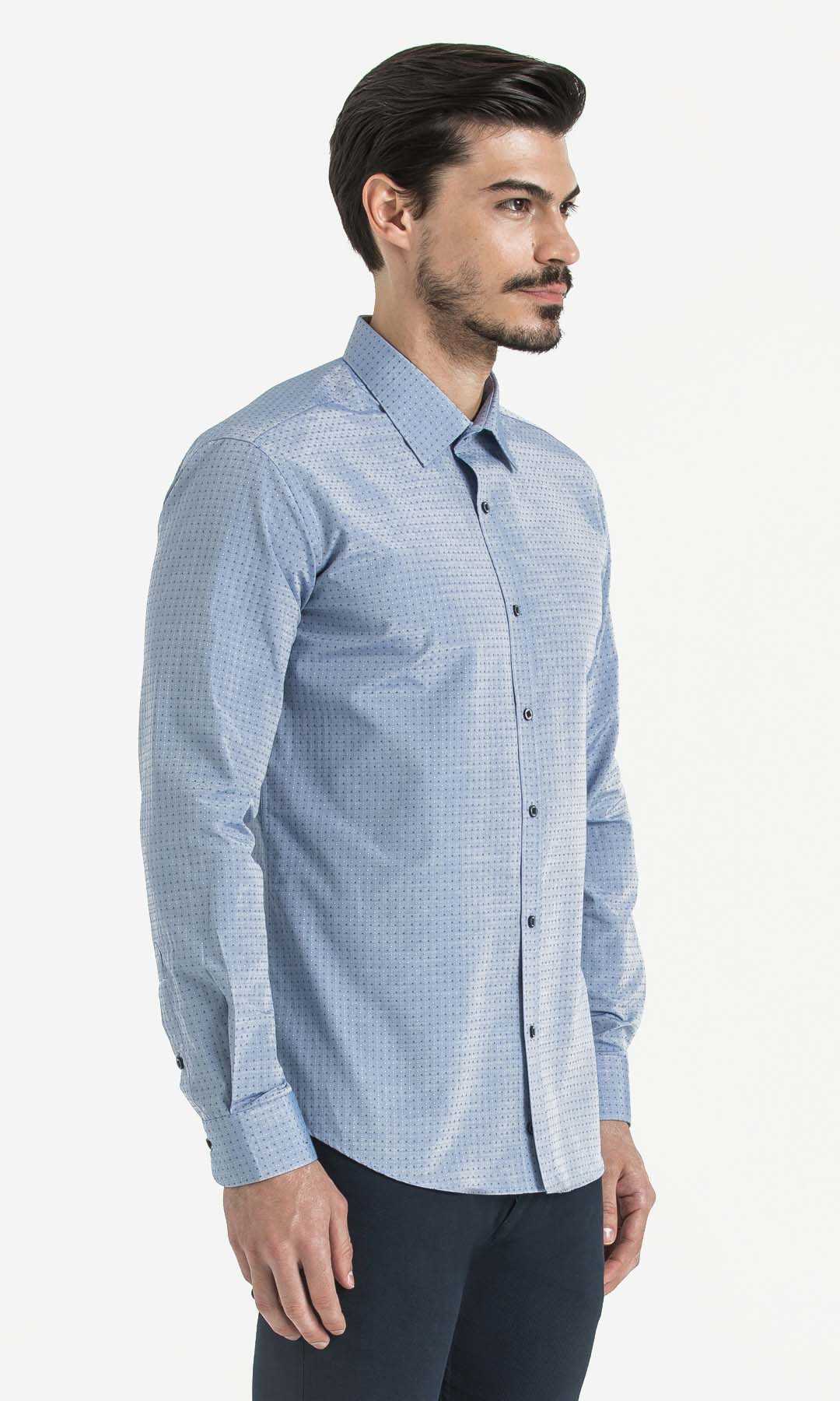 Desenli Slim Fit Mavi Gömlek - 3