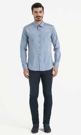 Desenli Slim Fit Mavi Gömlek - 6