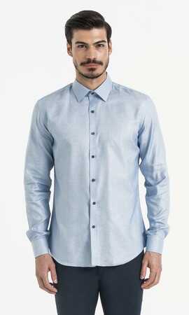 Desenli Slim Fit Mavi Gömlek - 6