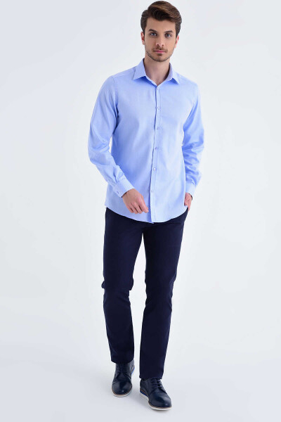 Mavi Desenli Slim Fit Gömlek - Thumbnail