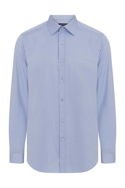 Slim Fit Mavi Armürlü Gömlek - 1