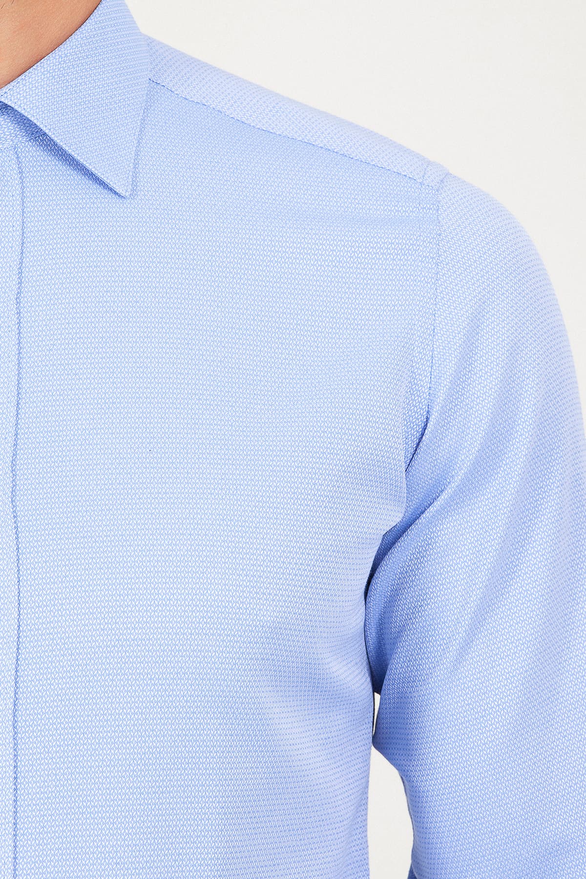 Mavi Slim Fit Desenli Pamuklu Uzun Kol Spor Gömlek