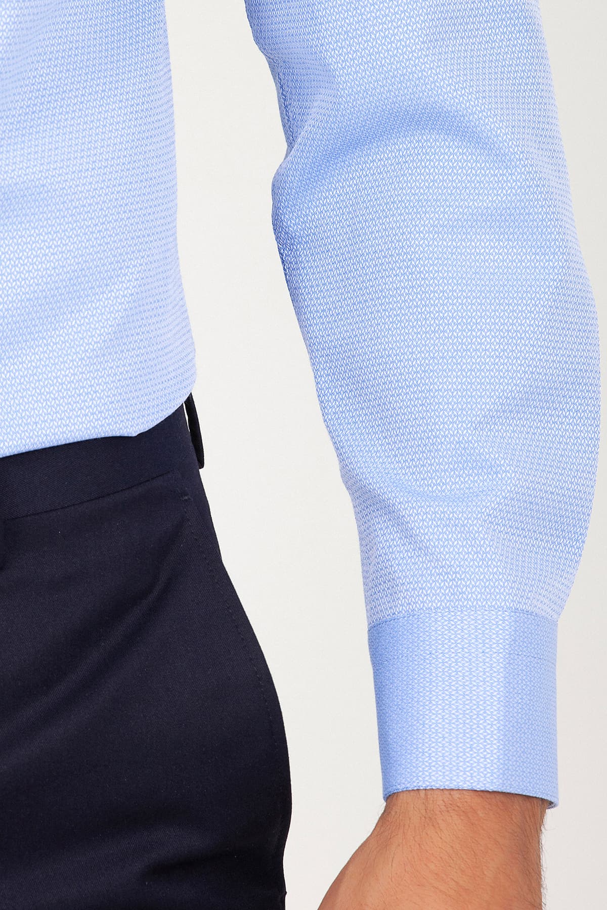 Mavi Slim Fit Desenli Pamuklu Uzun Kol Spor Gömlek