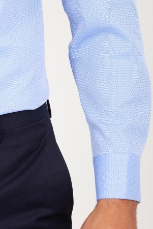 Mavi Slim Fit Desenli Pamuklu Uzun Kol Spor Gömlek - Thumbnail
