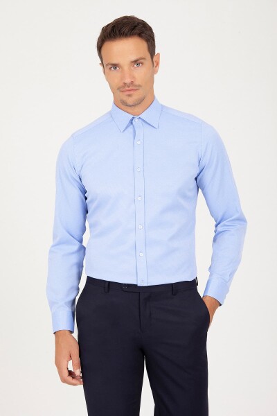 Mavi Slim Fit Desenli Pamuklu Uzun Kol Spor Gömlek - 1