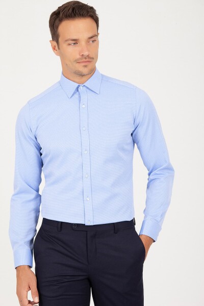 Mavi Slim Fit Desenli Pamuklu Uzun Kol Spor Gömlek - 3